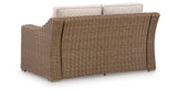 Laguna Heights Outdoor Sofa and Loveseat with Lounge Chair in Beige from Ashley Furniture - Luna Furniture