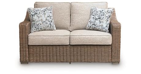 Laguna Heights Beige Outdoor Loveseat with Cushion from Ashley - Luna Furniture