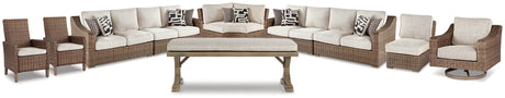 Beachcroft Beige 4-Piece Outdoor Sectional, 2 Arm Chairs, Lounge Chair and Bench from Ashley Furniture - Luna Furniture