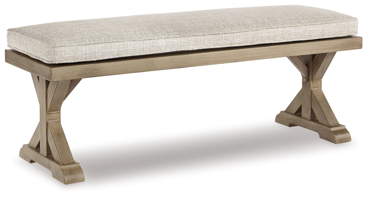 Beachcroft Outdoor Dining Table and 2 Chairs and 2 Benches in Beige from Ashley Furniture - Luna Furniture