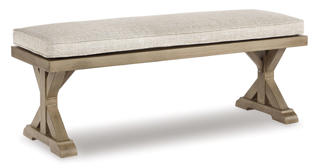 Beachcroft Beige Outdoor Dining Table with 4 Chairs and Bench from Ashley Furniture - Luna Furniture