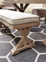 Beachcroft Outdoor Dining Table and 4 Chairs and Bench in Beige from Ashley Furniture - Luna Furniture