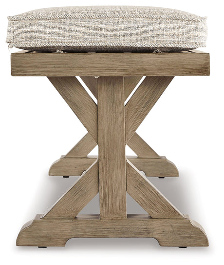 Beachcroft Beige 4-Piece Outdoor Sectional, 2 Arm Chairs, Lounge Chair and Bench from Ashley Furniture - Luna Furniture