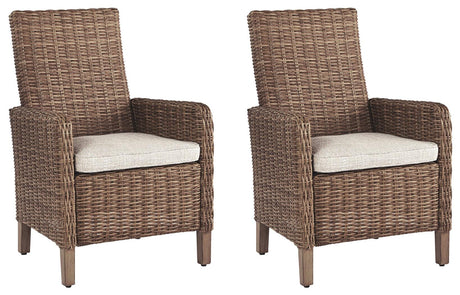 Beachcroft Beige Outdoor Arm Chair with Cushion (Set of 2) from Ashley Furniture - Luna Furniture