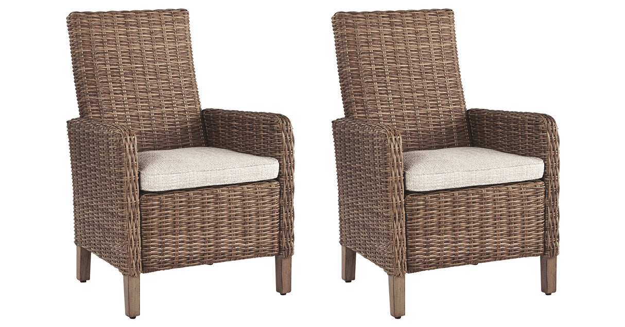 Beachcroft Beige Outdoor Arm Chair with Cushion (Set of 2) from Ashley - Luna Furniture