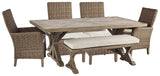 Beachcroft Outdoor Dining Table and 4 Chairs and Bench in Beige from Ashley Furniture - Luna Furniture