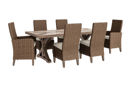 Beachcroft Beige Outdoor Dining Table with 6 Chairs from Ashley Furniture - Luna Furniture