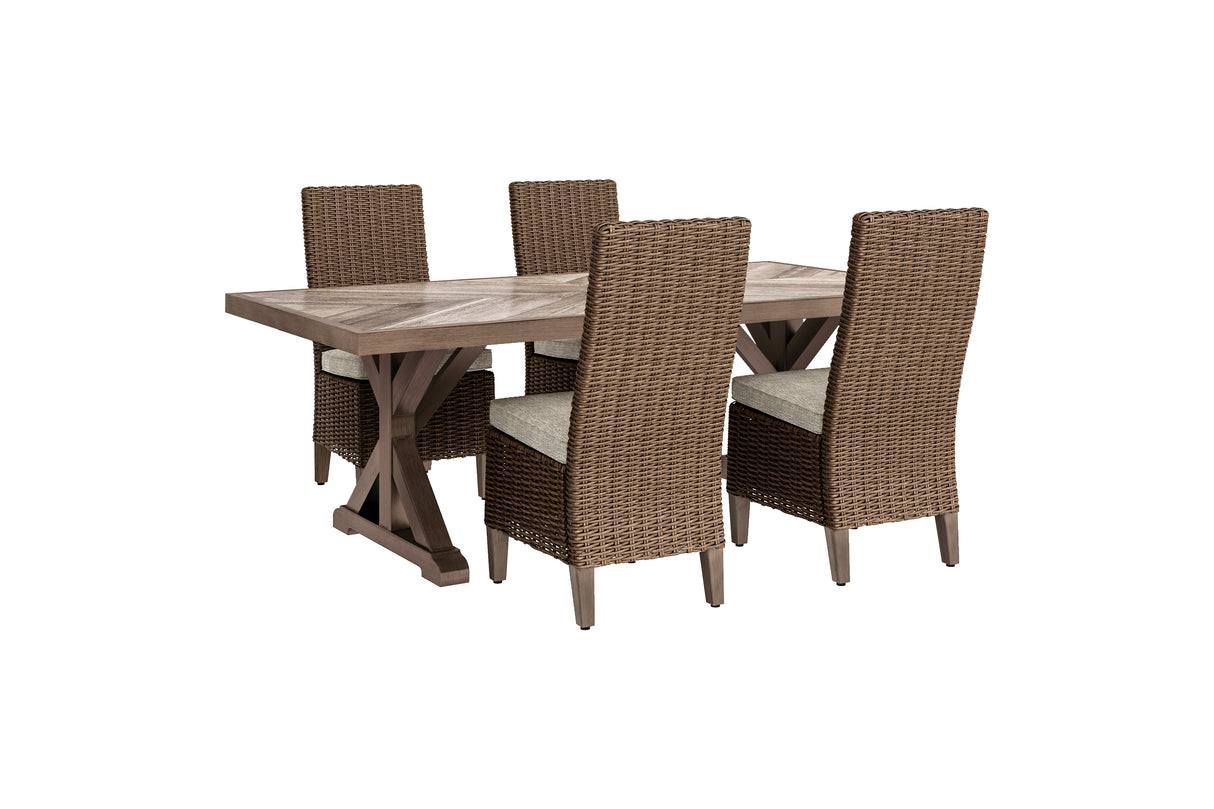 Beachcroft Outdoor Dining Table and 4 Chairs in Beige from Ashley Furniture - Luna Furniture