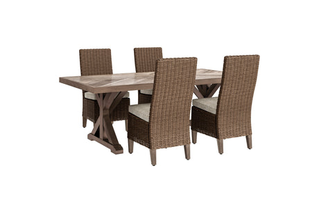 Beachcroft Outdoor Dining Table and 4 Chairs in Beige from Ashley Furniture - Luna Furniture