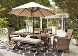 Beachcroft Beige Outdoor Dining Table with 4 Chairs and Bench from Ashley Furniture - Luna Furniture