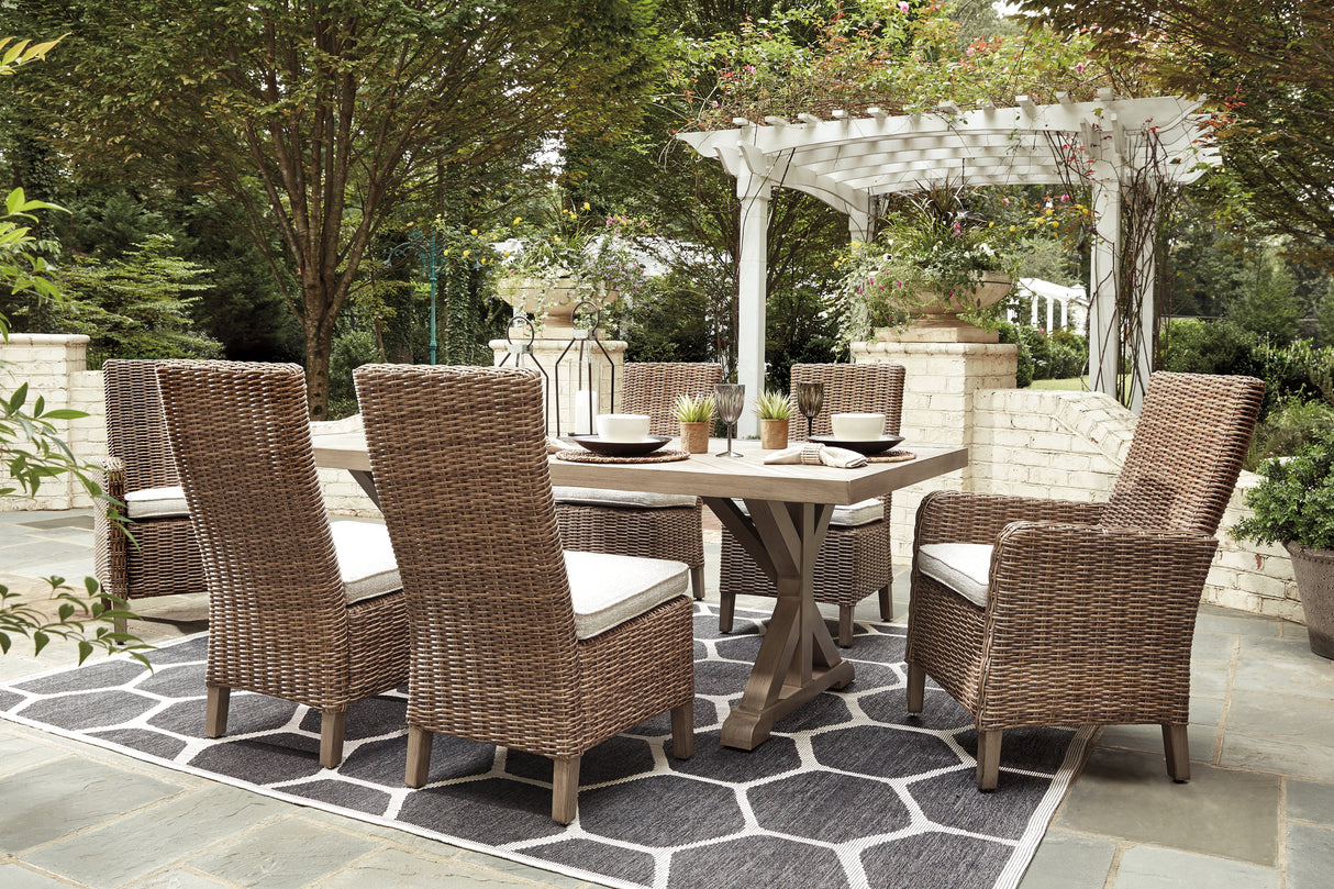 Beachcroft Beige Outdoor Dining Table with 6 Chairs from Ashley Furniture - Luna Furniture