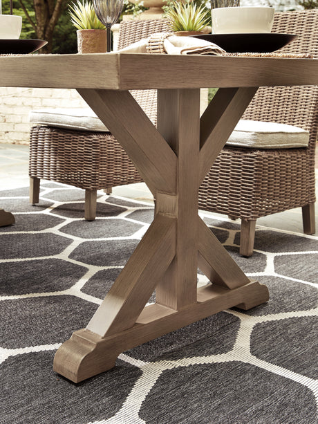 Beachcroft Outdoor Dining Table and 4 Chairs and Bench in Beige from Ashley Furniture - Luna Furniture