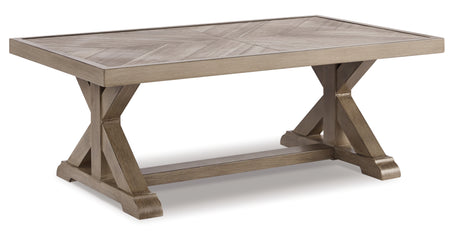 Beachcroft Beige 3-Piece Outdoor Sectional with Coffee Table and 2 End Tables from Ashley Furniture - Luna Furniture