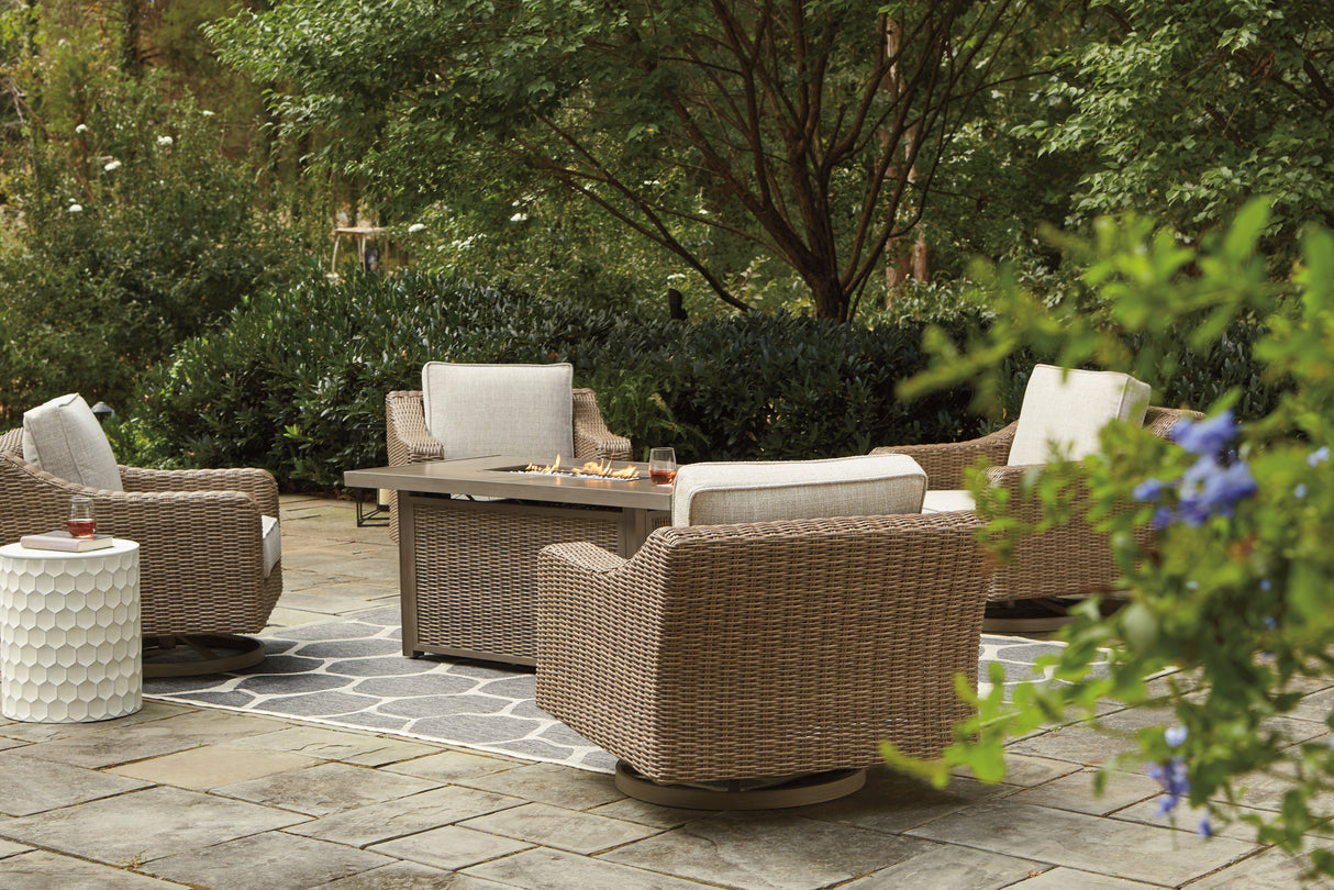Beachcroft Beige 5-Piece Outdoor Fire Pit Table with 4 Chairs from Ashley Furniture - Luna Furniture