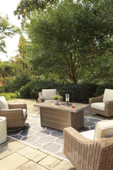 Beachcroft Beige 5-Piece Outdoor Fire Pit Table with 4 Chairs from Ashley Furniture - Luna Furniture