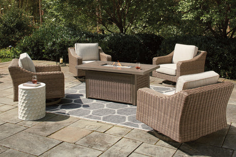 Beachcroft Beige 5-Piece Outdoor Fire Pit Table with 4 Chairs from Ashley Furniture - Luna Furniture