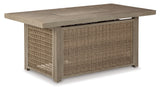 Beachcroft Beige Outdoor Sofa and 2 Lounge Chairs with Fire Pit Table from Ashley Furniture - Luna Furniture