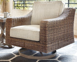 Beachcroft Beige Outdoor Swivel Lounge with Cushion from Ashley - Luna Furniture