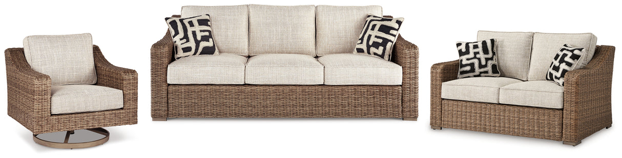 Beachcroft Outdoor Sofa, Loveseat and Chair in Beige from Ashley Furniture - Luna Furniture