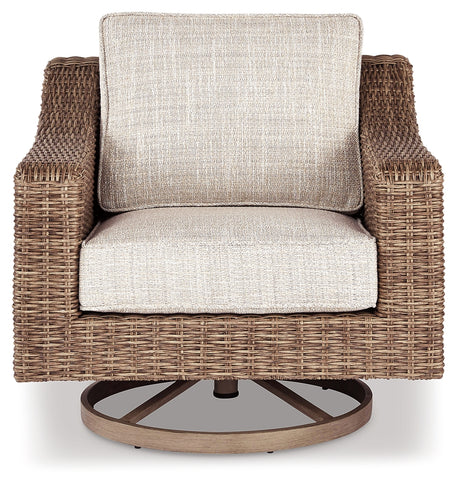 Beachcroft Beige Outdoor Swivel Lounge with Cushion from Ashley - Luna Furniture