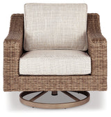 Beachcroft Beige 4-Piece Outdoor Sectional, 2 Arm Chairs, Lounge Chair and Bench from Ashley Furniture - Luna Furniture