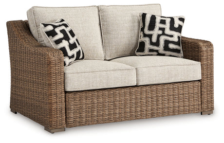 Beachcroft Outdoor Sofa, Loveseat and Chair in Beige from Ashley Furniture - Luna Furniture