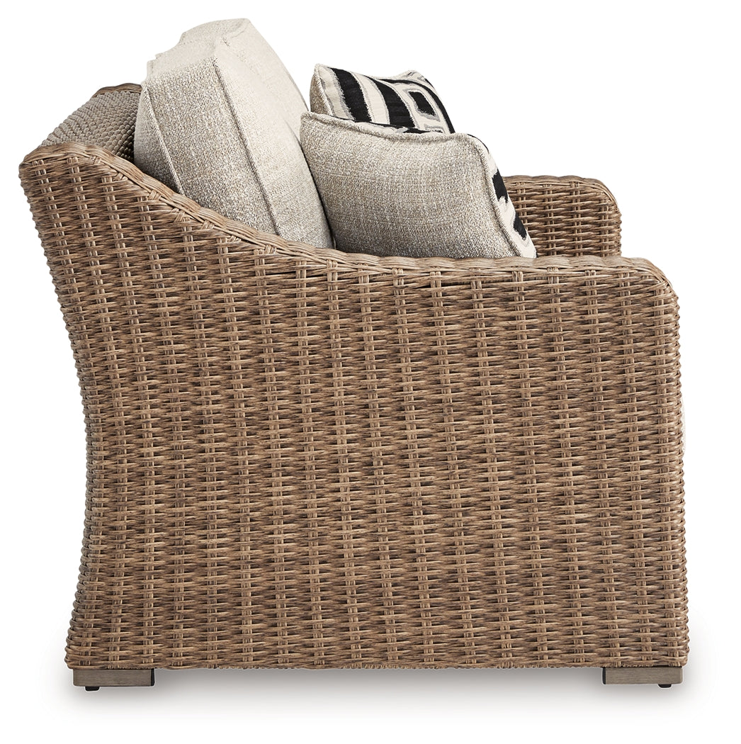 Beachcroft Beige Outdoor Loveseat with Cushion from Ashley Furniture - Luna Furniture