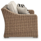 Beachcroft Beige Outdoor Loveseat with Cushion from Ashley Furniture - Luna Furniture