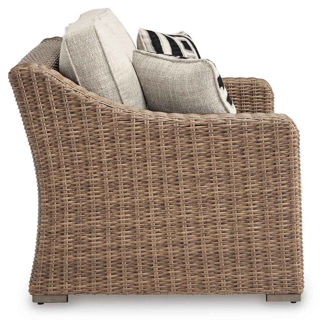 Beachcroft Beige Outdoor Loveseat with Cushion from Ashley Furniture - Luna Furniture