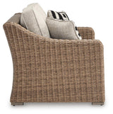 Beachcroft Beige Outdoor Loveseat with Cushion from Ashley Furniture - Luna Furniture