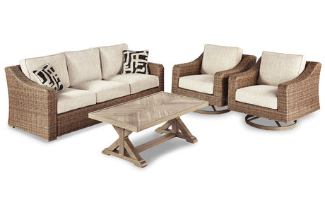 Beachcroft Beige Outdoor Sofa with Coffee Table and 2 End Tables