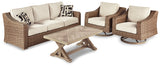 Beachcroft Beige Outdoor Sofa with Coffee Table and 2 End Tables from Ashley Furniture - Luna Furniture