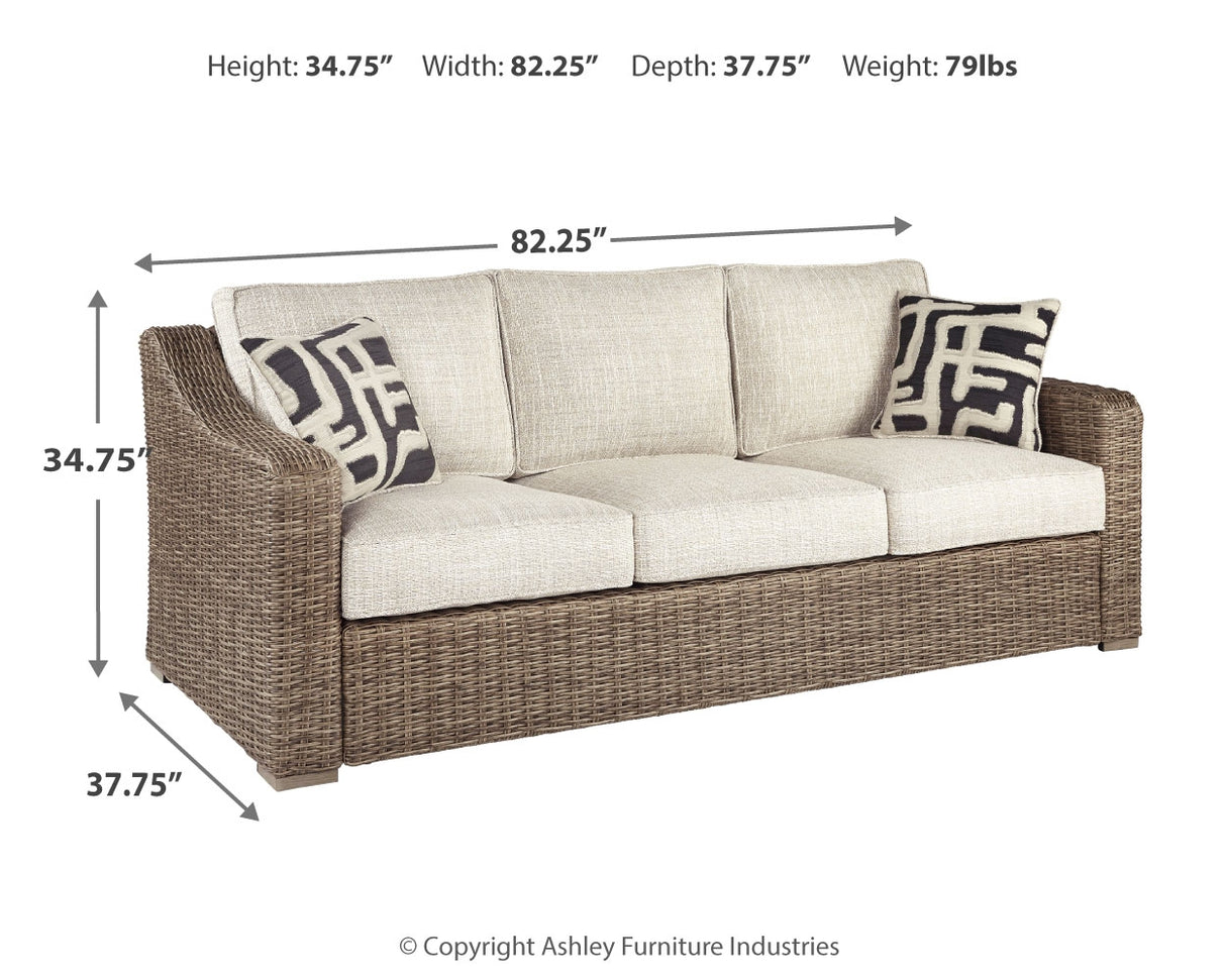 Beachcroft Outdoor Sofa with Coffee Table and End Table in Beige from Ashley Furniture - Luna Furniture