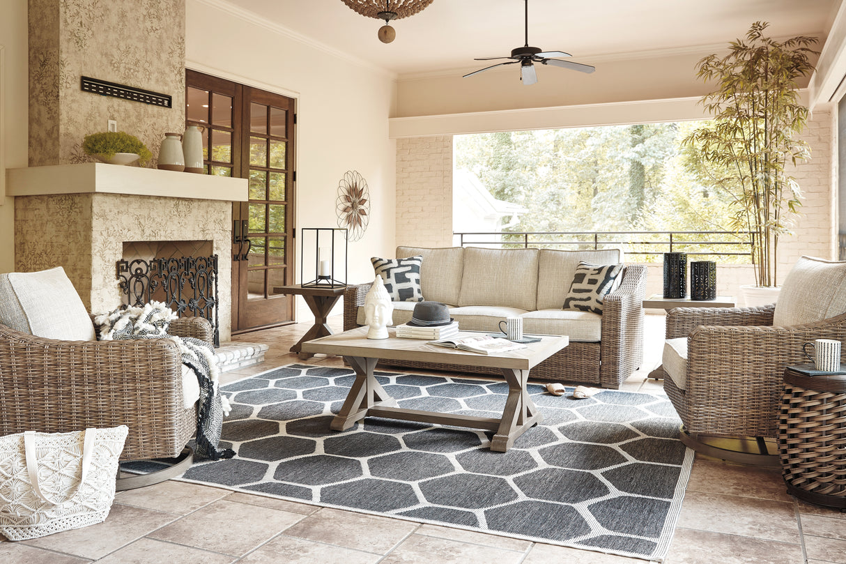 Beachcroft Outdoor Sofa with 2 Lounge Chairs, Coffee Table and End Table in Beige from Ashley Furniture - Luna Furniture