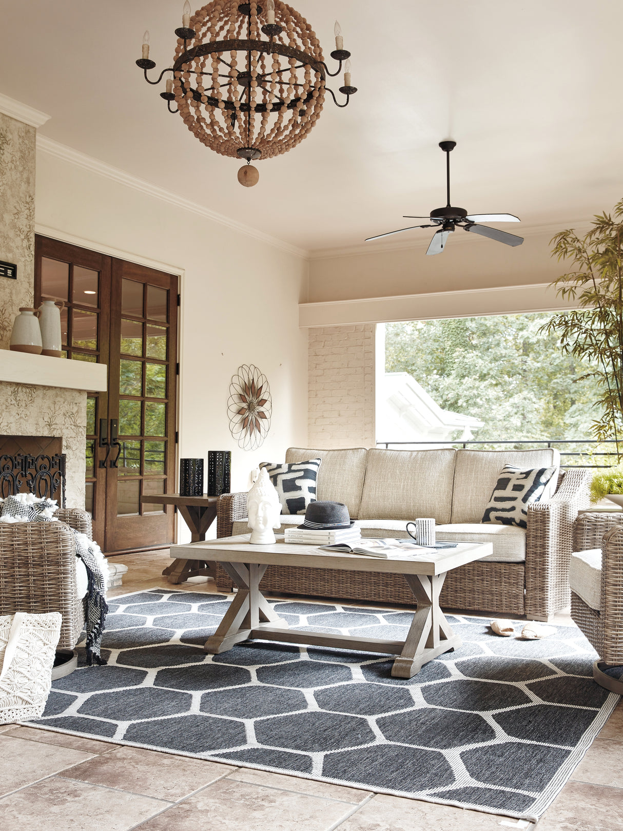 Beachcroft Outdoor Sofa with 2 Lounge Chairs, Coffee Table and End Table in Beige from Ashley Furniture - Luna Furniture