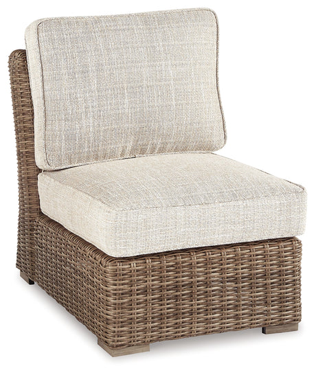 Beachcroft Beige 4-Piece Outdoor Sectional, 2 Arm Chairs, Lounge Chair and Bench from Ashley Furniture - Luna Furniture