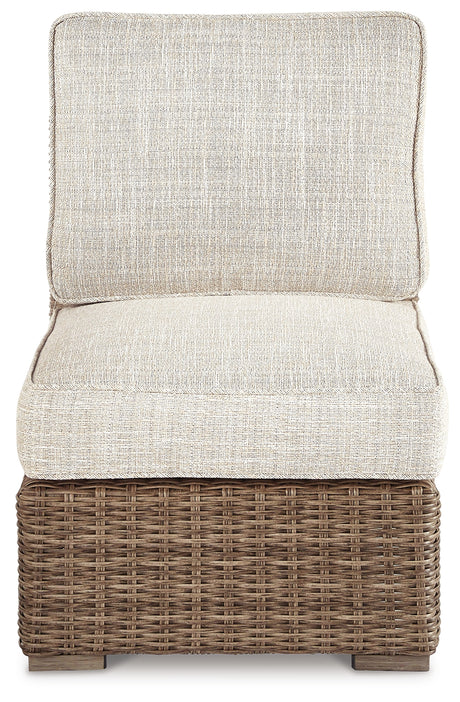 Beachcroft Beige 4-Piece Outdoor Sectional, 2 Arm Chairs, Lounge Chair and Bench from Ashley Furniture - Luna Furniture