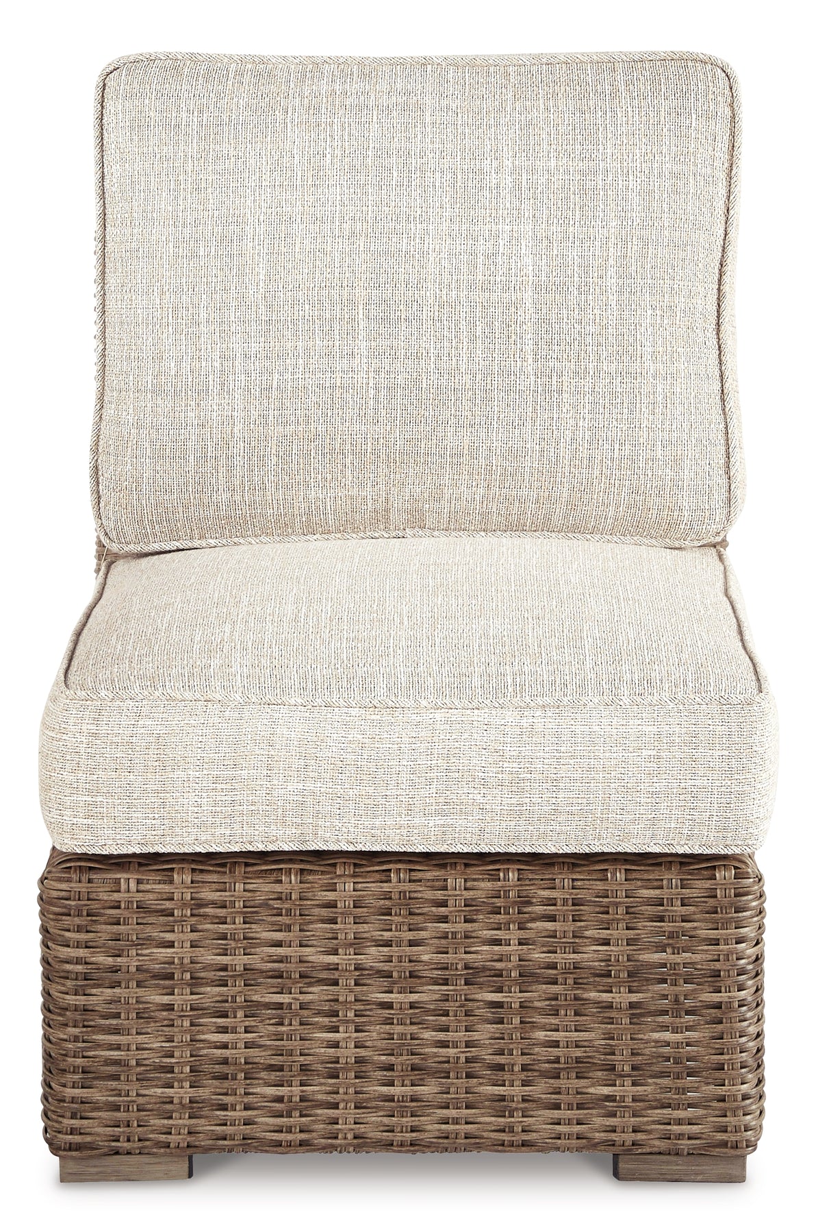 Beachcroft Beige Outdoor Armless Chair with Cushion from Ashley Furniture - Luna Furniture