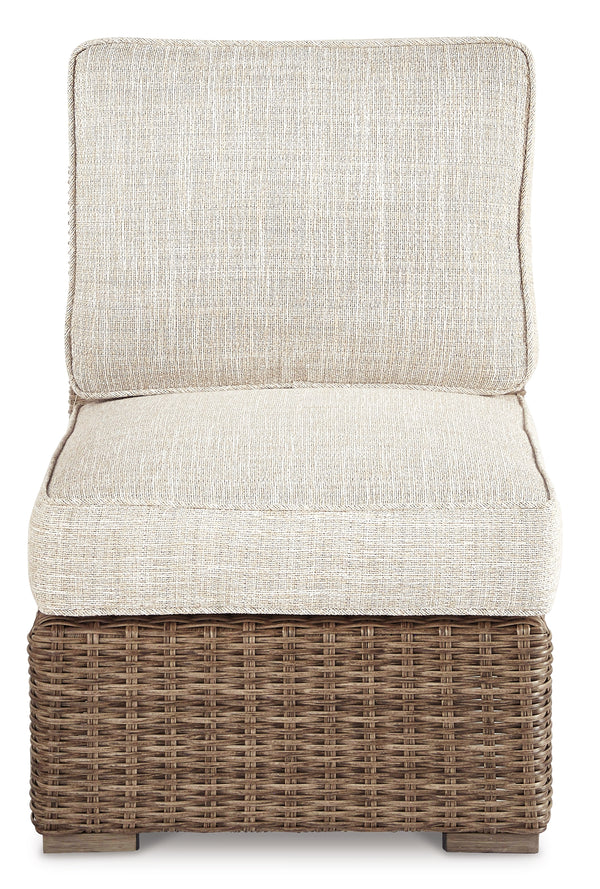 Beachcroft Beige Outdoor Armless Chair with Cushion