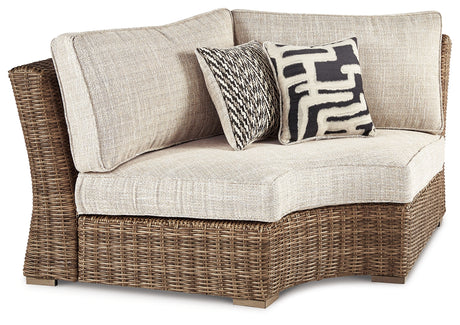 Beachcroft Beige 4-Piece Outdoor Sectional, 2 Arm Chairs, Lounge Chair and Bench from Ashley Furniture - Luna Furniture