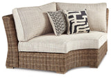 Beachcroft Beige Outdoor Curved Corner Chair with Cushion from Ashley - Luna Furniture