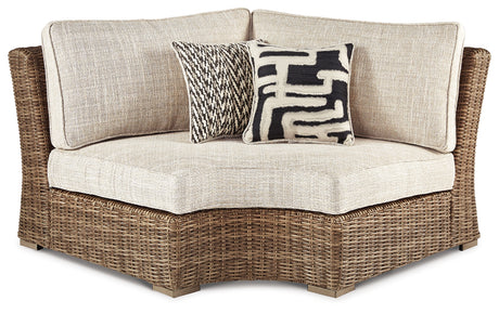 Beachcroft Beige 4-Piece Outdoor Sectional, 2 Arm Chairs, Lounge Chair and Bench from Ashley Furniture - Luna Furniture