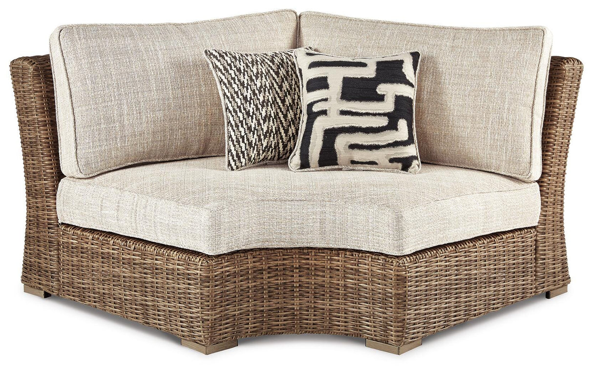 Beachcroft Beige 4-Piece Outdoor Sectional, 2 Arm Chairs, Lounge Chair and Bench from Ashley - Luna Furniture