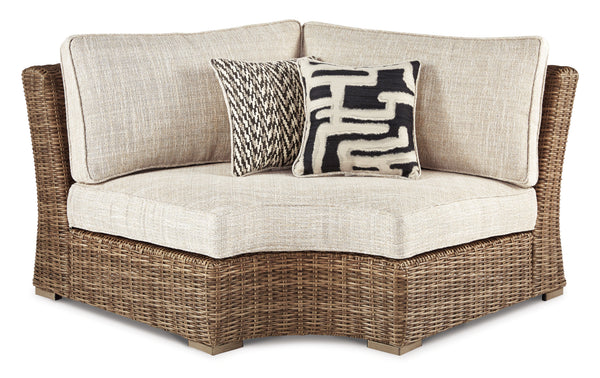Beachcroft Beige Outdoor Curved Corner Chair with Cushion