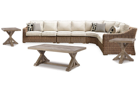 Beachcroft Beige 5-Piece Outdoor Sectional with Coffee Table and 2 End Tables