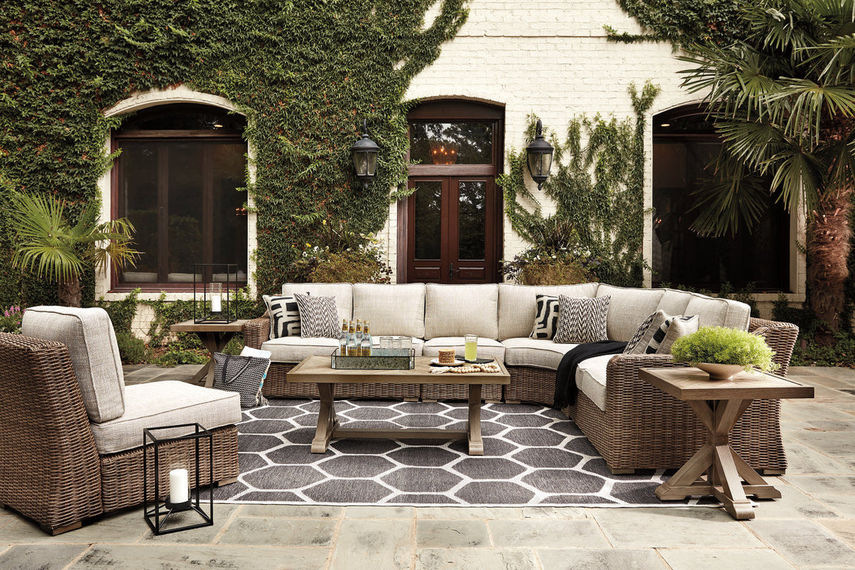 Beachcroft Beige 5-Piece Outdoor Sectional with Coffee Table and 2 End Tables from Ashley - Luna Furniture