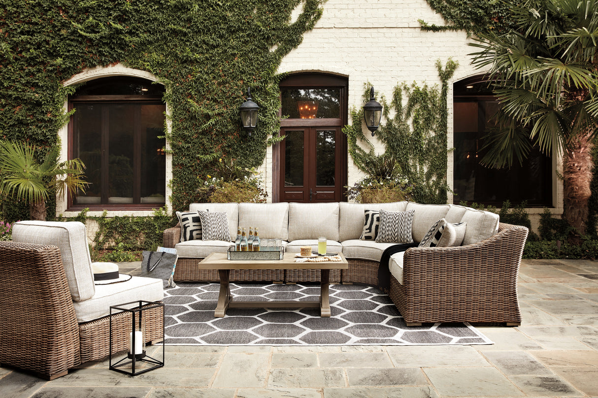 Beachcroft Beige 3-Piece Outdoor Sectional with Coffee Table and 2 End Tables from Ashley Furniture - Luna Furniture