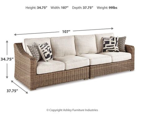 Beachcroft 2-Piece Outdoor Sectional with Chair in Beige from Ashley Furniture - Luna Furniture