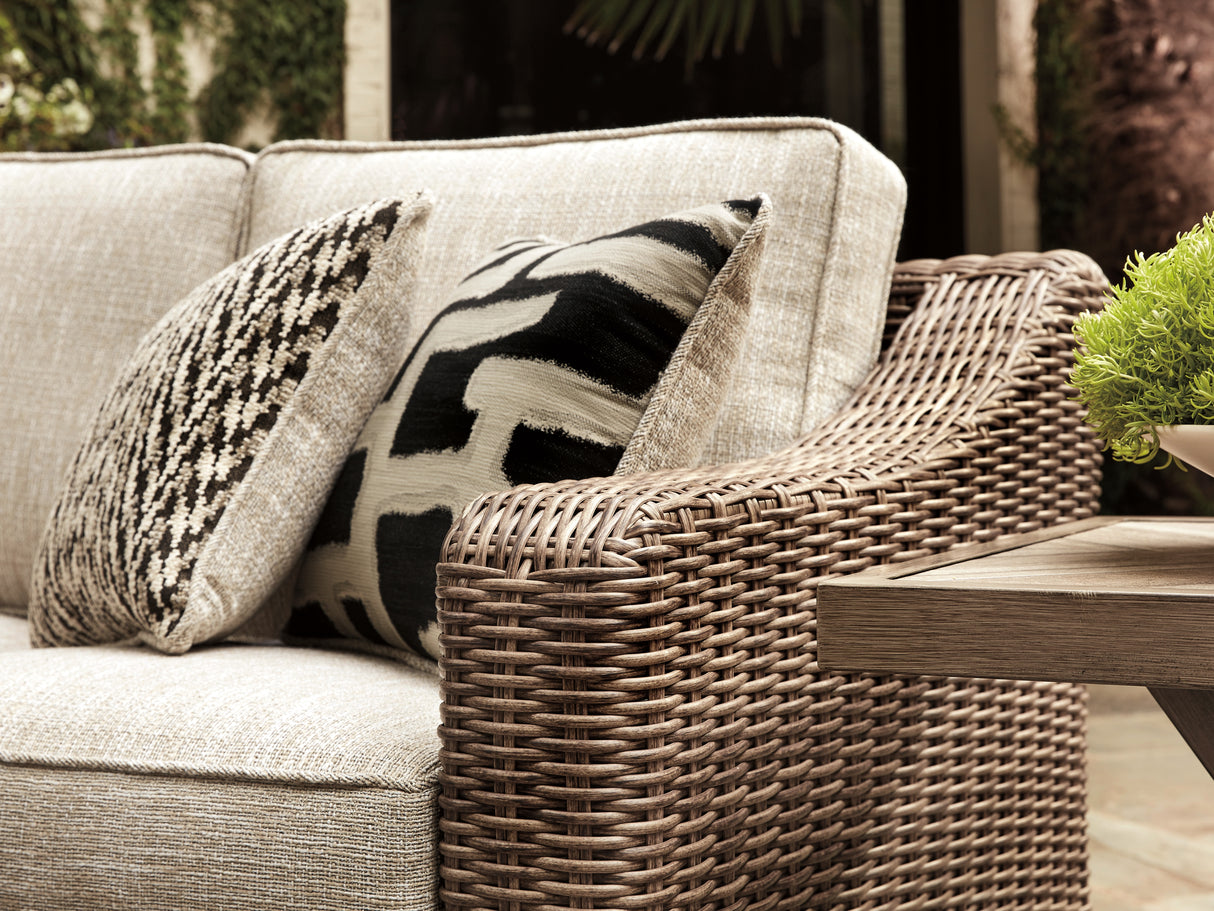 Beachcroft Beige 2-Piece Outdoor Loveseat with Cushion from Ashley Furniture - Luna Furniture