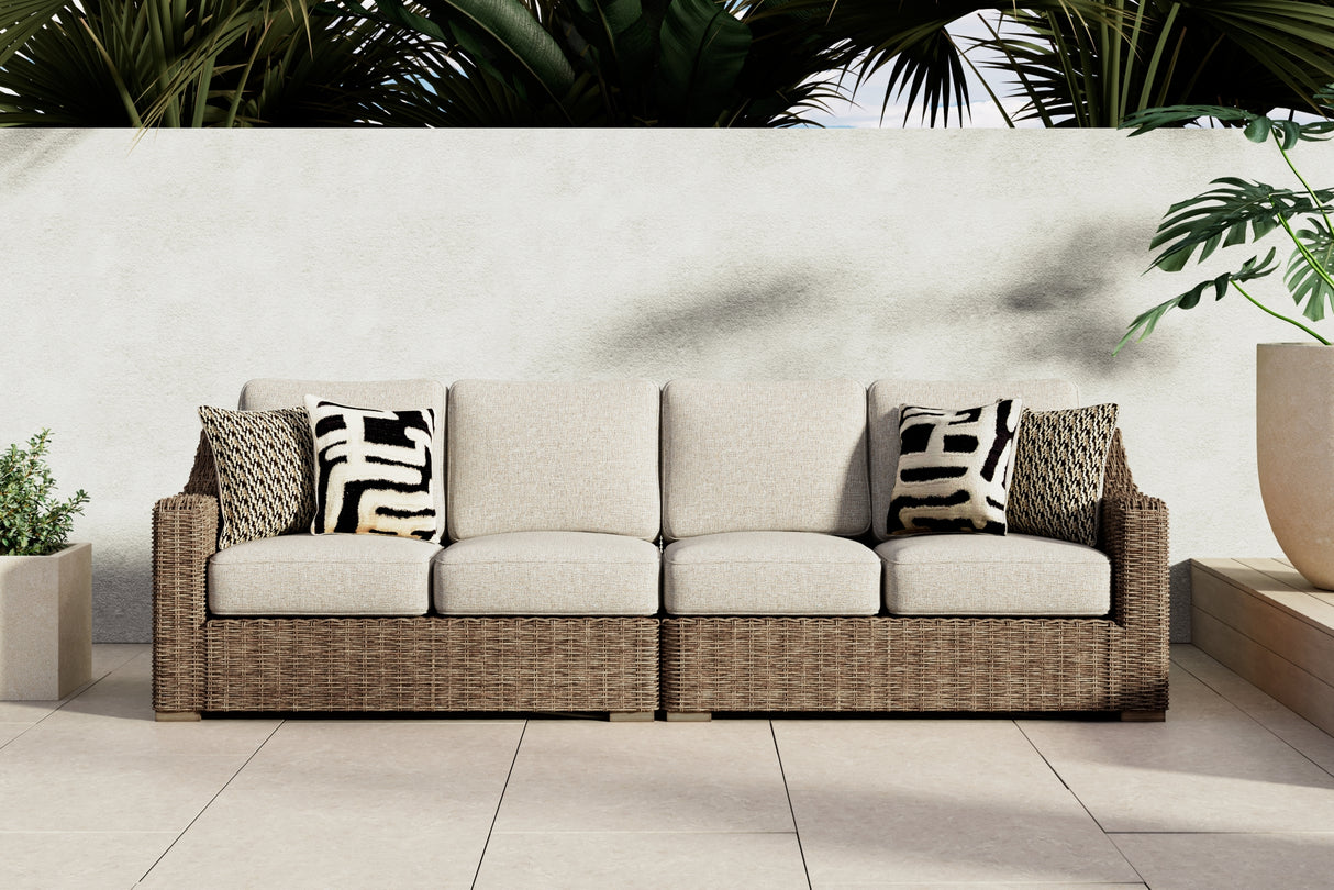 Beachcroft Beige 2-Piece Outdoor Loveseat with Cushion from Ashley Furniture - Luna Furniture